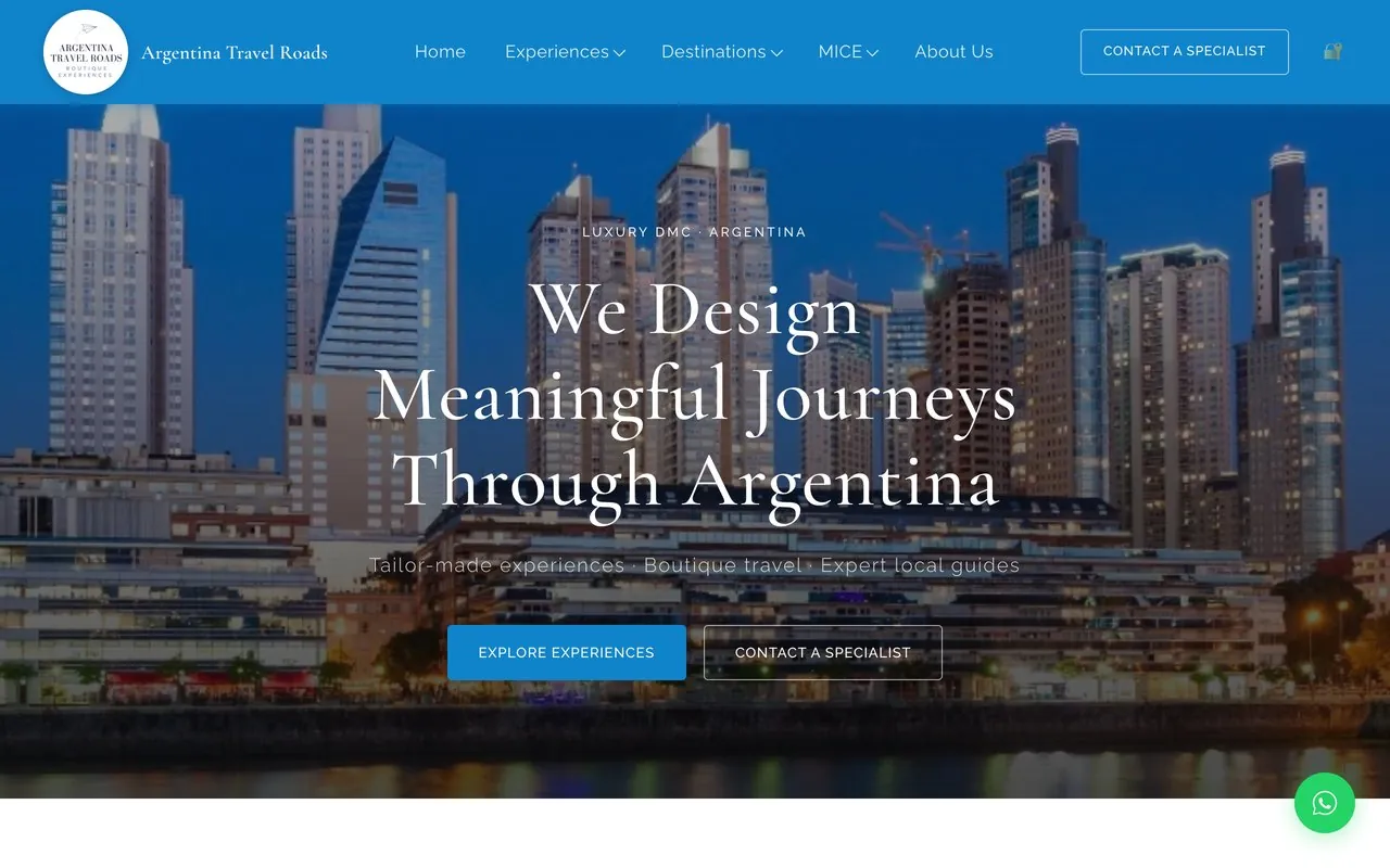 Sitio de Argentina Travel Roads en escritorio