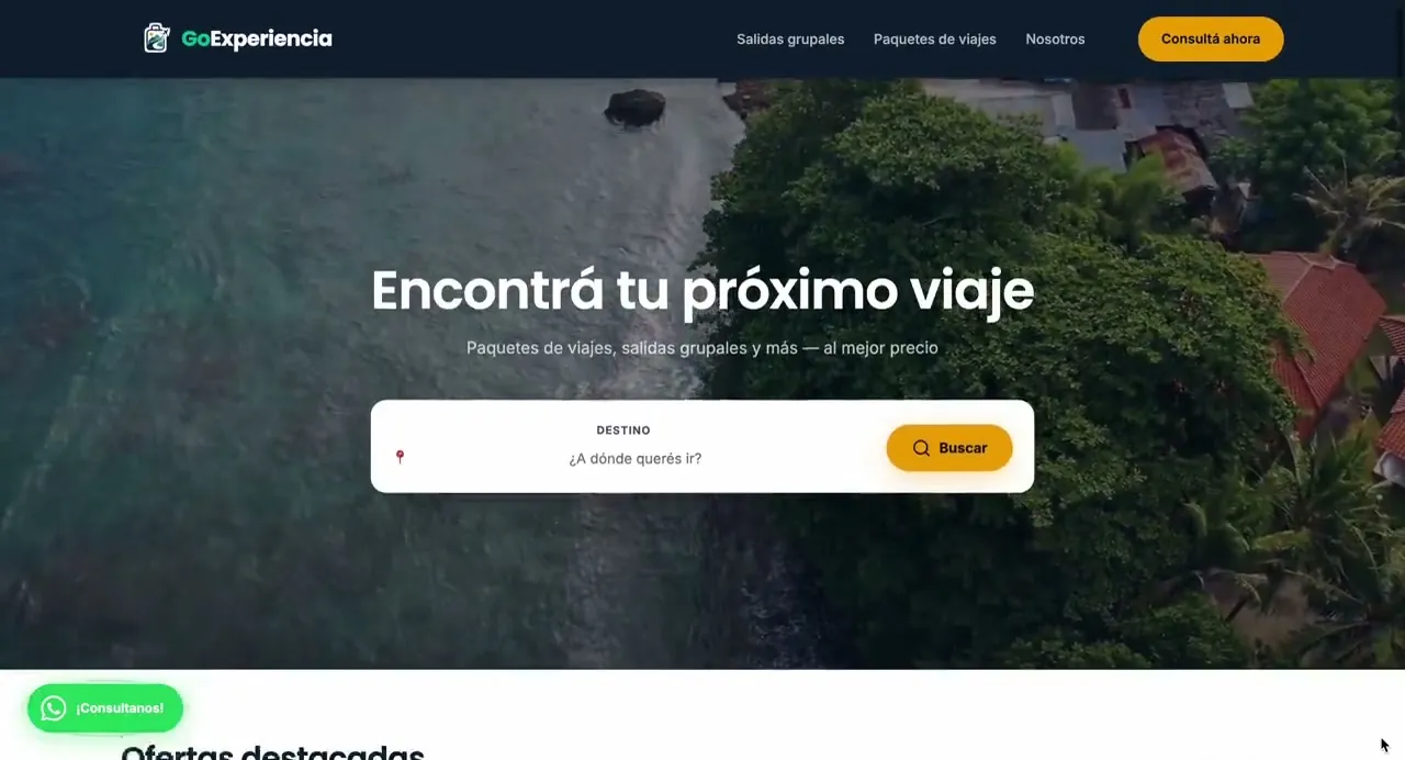 Sitio de GoExperiencia en escritorio