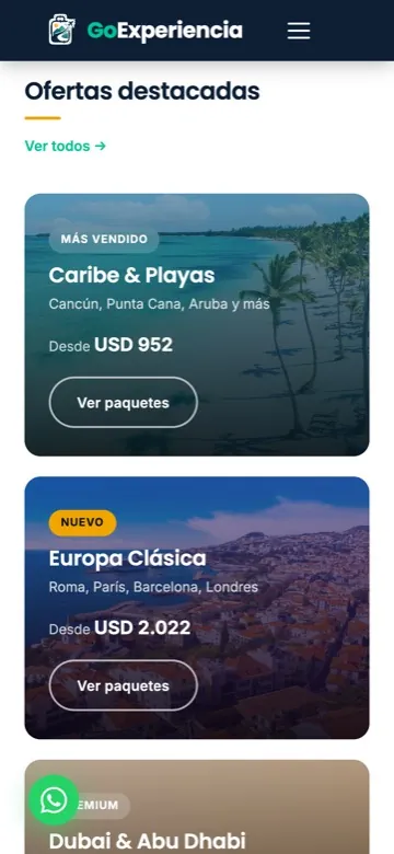 Sitio de GoExperiencia en celular